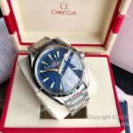 High Quality Replica OMEGA Seamaster Aqua Terra 150M Silver 316L Stainless Steel Strap Blue Curved Face Dial Silver Case Watch 41.5mm
